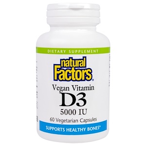 Natural Factors, Веганский витамин D3, 5000 МЕ, 60 капсул в растительной оболочке