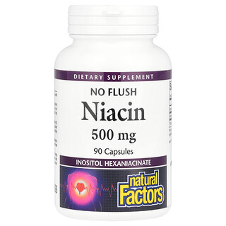 Natural Factors, Niacina, Sin enrojecimiento, 500 mg, 90 cápsulas
