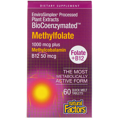 Natural Factors BioCoenzymated, Methylfolate, 1,000 mcg, 60 Quick Melt Tablets