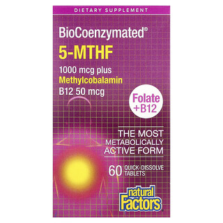 Natural Factors, BioCoenzymated®, 5-MTHF Plus Metilkobalamin, 60 Tablet Larut Cepat