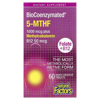 Natural Factors, BioCoenzymated®, Folato + B12, 60 Comprimidos de Dissolução Rápida