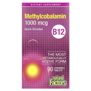 Natural Factors, Vitamine B12, Méthylcobalamine, 1000 µg, 90 comprimés à croquer