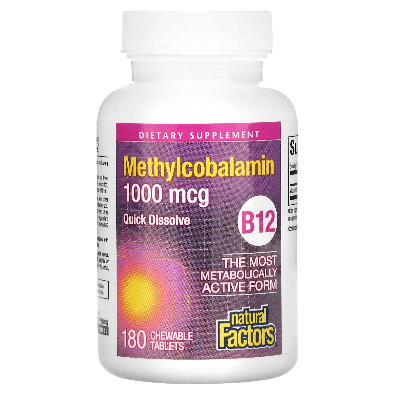 Natural Factors B12 Methylcobalamin 1000 Mcg 180 Chewable Tablets 6980