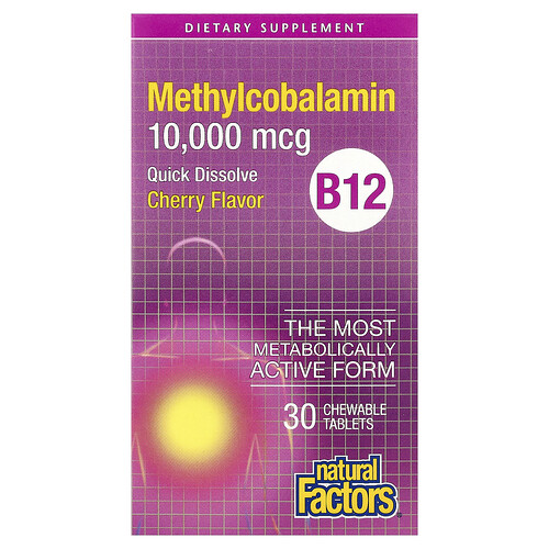 Natural Factors, B12 Methylcobalamin, Cherry, 10,000 mcg, 30 Chewable Tablets