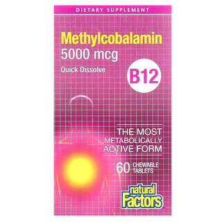 Natural Factors, Méthylcobalamine, Vitamine B12, 5000 µg, 60 comprimés à croquer