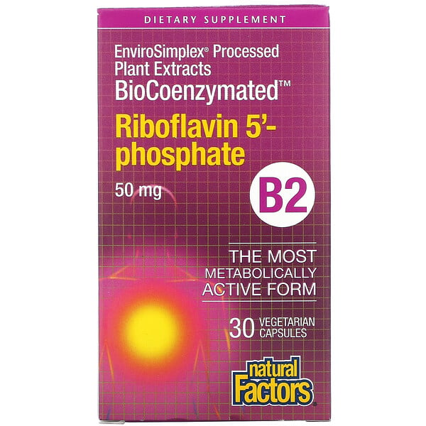 Natural Factors, BioCoenzymated, B2, riboflavina 5'-fosfato, 50 mg, 30 cápsulas vegetarianas