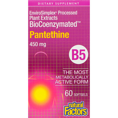 Natural Factors BioCoenzymated, B5, Pantethine, 450 mg, 60 Softgels