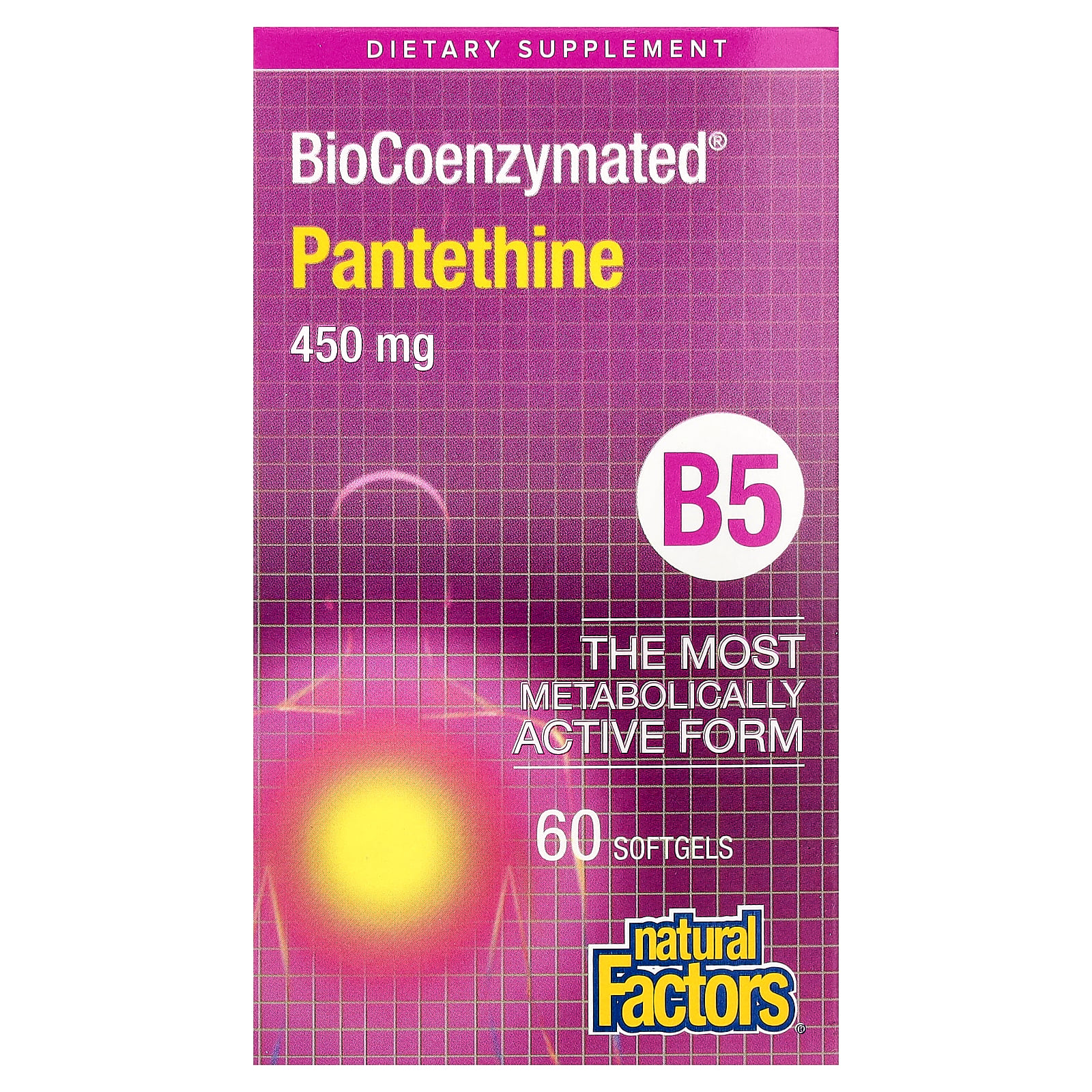 Natural Factors (내추럴팩터스), BioCoenzymated®, B5, 판테틴, 450mg, 소프트젤 60정