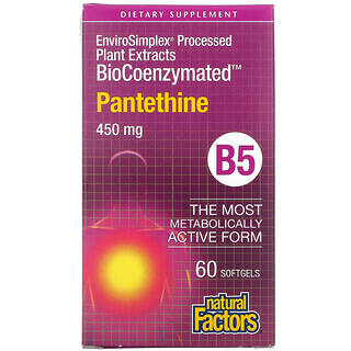Natural Factors, BioCoenzymated, B5, Pantethine, 450 mg, 60 Softgels