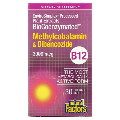 Natural Factors BioCoenzymated, B12, Methylcobalamin & Dibencozide, 3,000 mcg, 30 Chewable Tablets