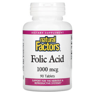 Natural Factors, Acide folique, 1 000 µg, 90 Comprimés