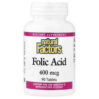 Natural Factors, Ácido Fólico, 90 Comprimidos