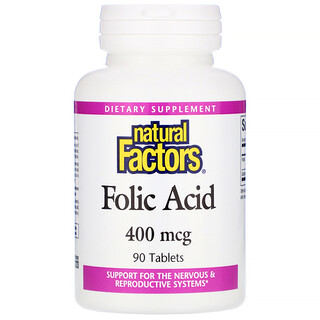 Natural Factors, Ácido Fólico, 400 mcg, 90 Tabletes