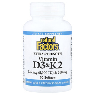 Natural Factors, Vitamina D3 e K2, 60 Cápsulas Softgel