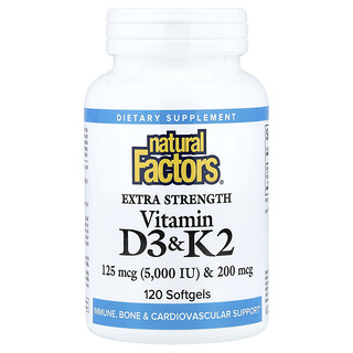 Natural Factors, Vitamina D3 e K2, 120 Cápsulas Softgel