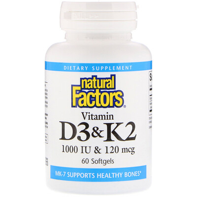 Natural Factors Витамины D3 и K2, 60 мягких желатиновых капсул