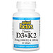 Natural Factors, Vitamin D3 & K2, 60 Softgels
