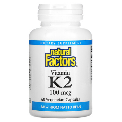 

Natural Factors витамин K2, 100 мкг, 60 вегетарианских капсул