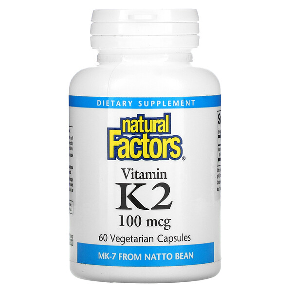 Natural Factors, витамин K2, 100 мкг, 60 вегетарианских капсул