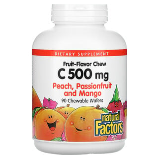 Natural Factors, 水果味咀嚼片，維生素 C，桃子、西番蓮和芒果味，500 毫克，90 片咀嚼片