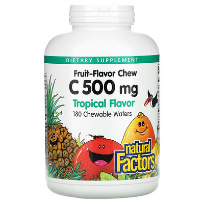Natural Factors Fruit-Flavor Chew Vitamin C, Tropical, 500 mg, 180 Chewable Wafers