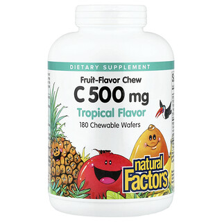 Natural Factors, Vitamin C, Kau-Snack mit Fruchtgeschmack, Tropischer Geschmack, 500 mg, 180 Kautabletten