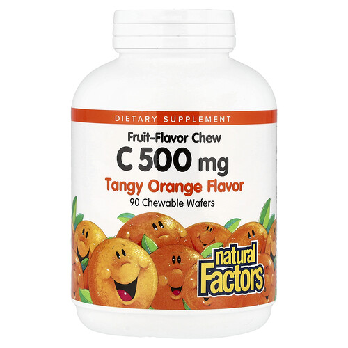 Natural Factors, Vitamin C, Fruit-Flavor Chew, Tangy Orange, 500 mg, 90 Chewable Wafers