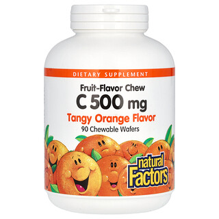 Natural Factors, Vitamina C, Masticables con sabor a frutas, Naranja ácida, 500 mg, 90 obleas masticables