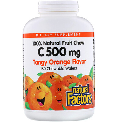 Natural Factors 100% Natural Fruit Chew Vitamin C, Tangy Orange, 500 mg, 180 Chewable Wafers