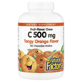 Natural Factors, Vitamin C-tyggetabletter med fruktsmak, syrlig appelsin, 180 tyggevafler