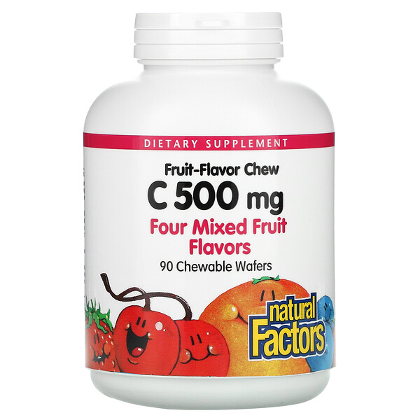 Natural Factors‏, Fruit-Flavor Chew Vitamin C, Four Mixed Fruit Flavors , 500 mg, 90 Chewable Wafers