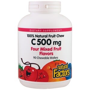 Отзывы о Натурал Факторс, 100% Natural Fruit Chew Vitamin C, Four Mixed Fruit Flavors, 500 mg, 90 Chewable Wafers