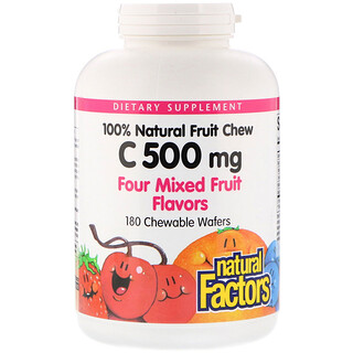 Natural Factors, 100％ナチュラルフルーツチュービタミンC、4種類のフルーツフレーバーミックス、500mg、タブレット180粒