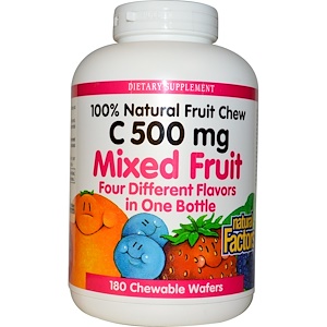 Natural Factors, C 500 мг, Фруктовый микс, 180 жевательных конфет