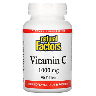 Natural Factors, Vitamina C, mais Bioflavonoides e Sementes de Roseira, 1.000 mg, 90 Comprimidos