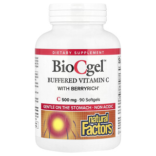 Natural Factors, BioCgel™, Vitamin C Buffer dengan BerryRich®, 90 Kapsul Gel Lunak