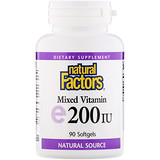 Natural Factors, Смешанный витамин E 200 МЕ, Витамин E, 90 желатиновых капсул отзывы
