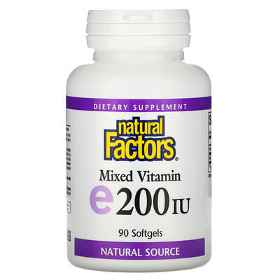 Natural Factors Смесь витаминов E, 200 МЕ, 90 мягких таблеток