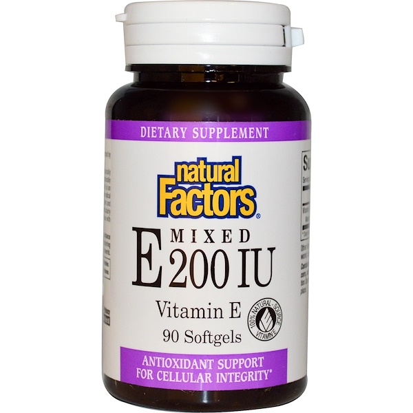 Natural Factors, Смешанный витамин E 200 МЕ, Витамин E, 90 желатиновых капсул