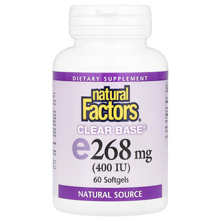 Natural Factors, Clear Base® vitamin E, 268 mg (400 IU), 60 mekih kapsula