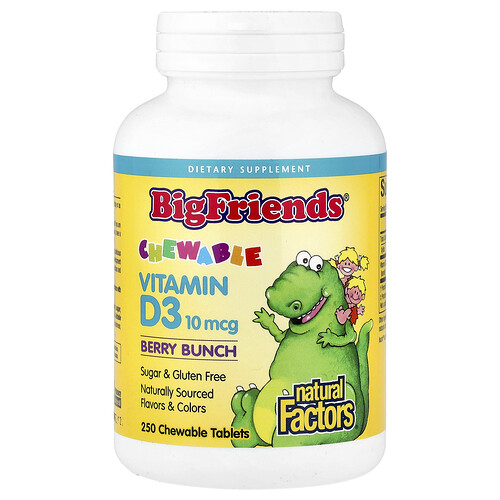 Natural Factors, Big Friends®, Chewable Vitamin D3, Vitamin D3-Kautabletten mit Beerengeschmack, 10 mcg (400 IU), 250 Kautabletten