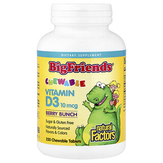 Natural Factors, Big Friends®, Vitamine D3 à croquer, Fruits rouges, 10 µg (400 UI), 250 comprimés à croquer