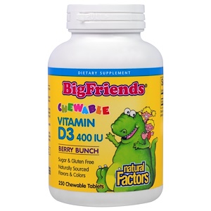 Natural Factors, "Большие друзья", жевательный витамин D3 с ягодным вкусом, 400 МЕ, 250 жевательных таблеток
