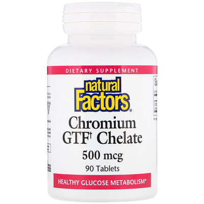 Natural Factors Хелат хрома с фактором толерантности к глюкозе (GTF), 500 мкг, 90 таблеток