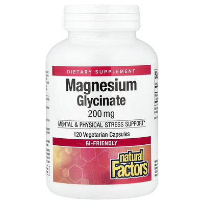 Product Image for Natural Factors, Magnesium Glycinate , 200 mg, 120 Vegetarian Capsules