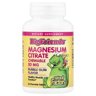 Natural Factors, Big Friends®, Magnesium Sitrat, Permen Karet, 50 mg, 60 Tablet Kunyah