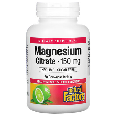 Natural Factors Magnesium Citrate, Key Lime, 150 mg, 60 Chewable Tablets