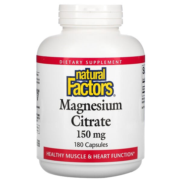 Natural Factors, Magnesium Citrate, Magnesiumcitrat, 150 mg, 180 Kapseln