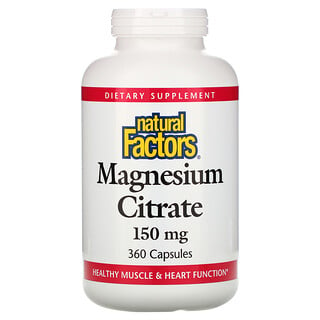 Natural Factors, Citrato de magnesio, 150 mg, 360 cápsulas