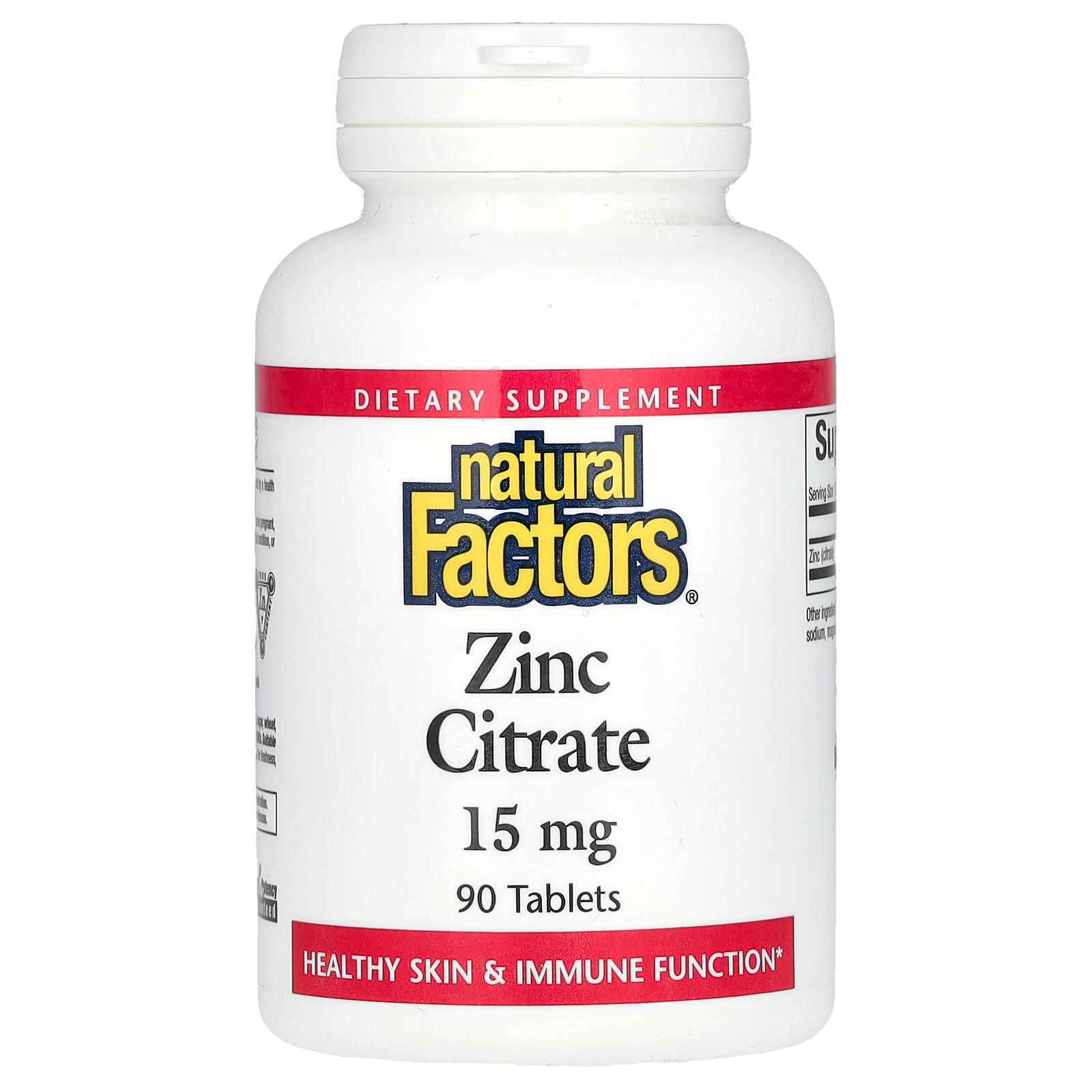 Natural Factors (내추럴팩터스), 시트르산아연, 15mg, 90정